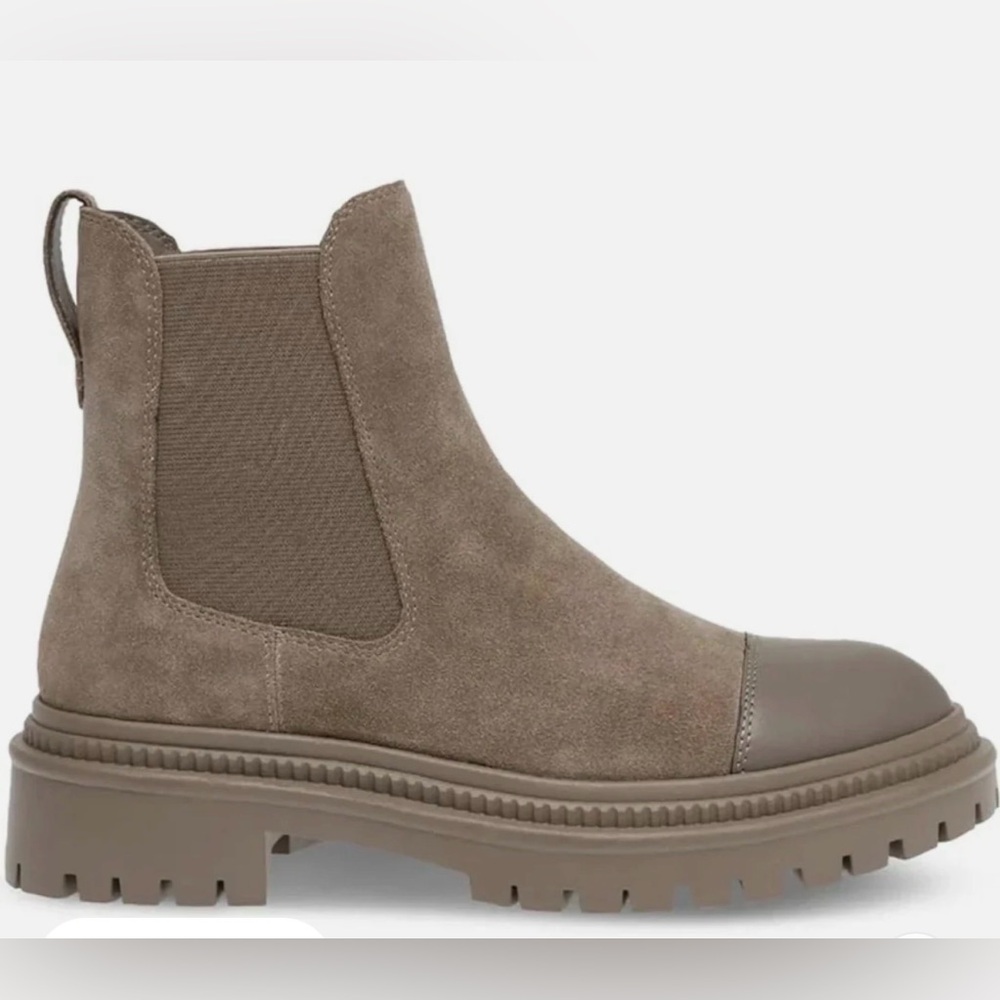 Steve Madden Mayslie Boots Women's Taupe Suede Lug Sole Chelsea Bootie